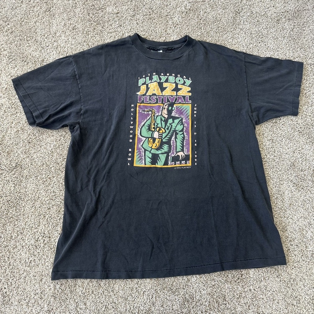 Vintage 1992 Playboy Jazz Festival Puff Print Graphic Tee Size XL VTG USA Hanes